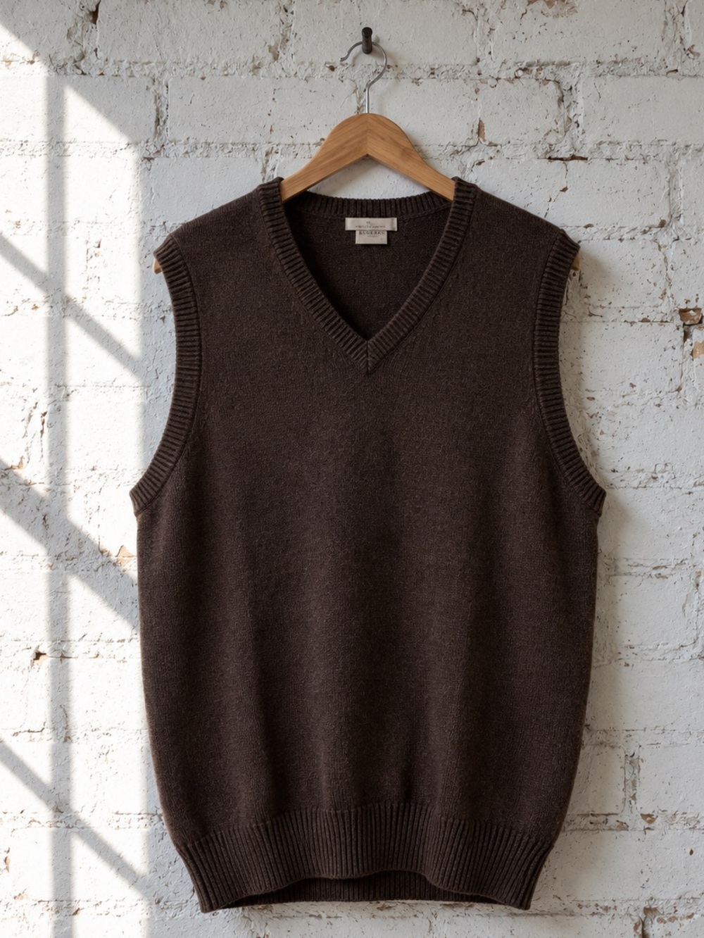 House of Bruar Pure Lambswool Brown V-Neck Sweater Vest Small